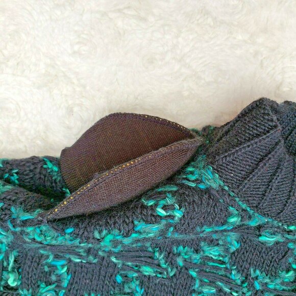 Vtg Liz Claiborne Collection Hand Knit Wool Blend Sweater Green Black Sz Small - Picture 9 of 10